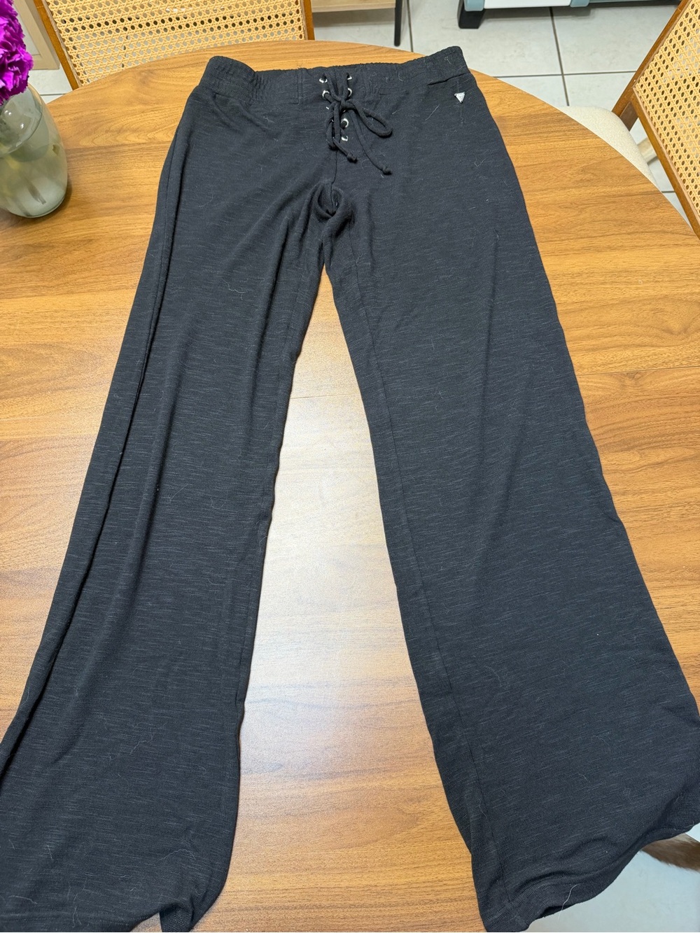 Guess Black Wide-Leg Lounge Pants with Drawstring